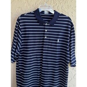 Polo Ralph Lauren Navy Blue, White Pinstripe Large Cotton Mens Golf Polo Shirt